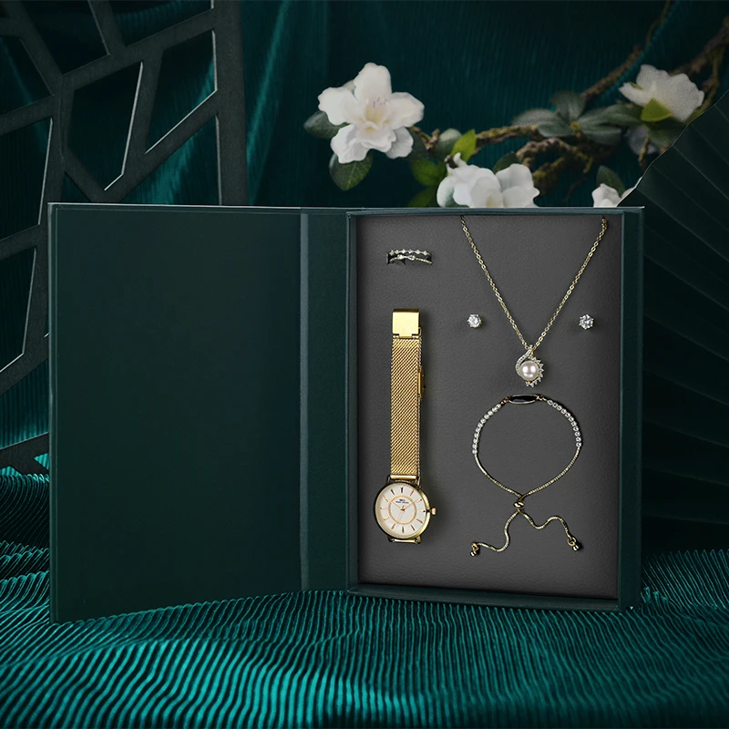 IBSO Luxury Green Watch Set Gift For Women Luxury Elegant Waterproof Quartz Watches 3ATM Waterproof