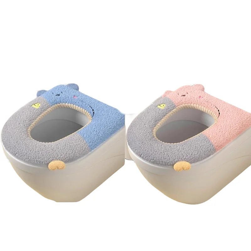 Touching the fish bear clear blue cherry pink 2 toilet cushions for home winter thickened toilet sleeve gasket cute waterproof good quality