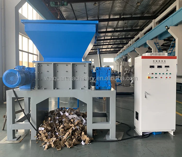 industrial rubber tire waste plastic metal bottle film two double shaft shredder machine for sale