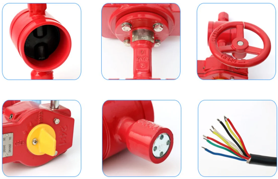 TKFM worm gear box type DN65 dn600 ptfe slotted grooved end butterfly valve for fire extinguisher