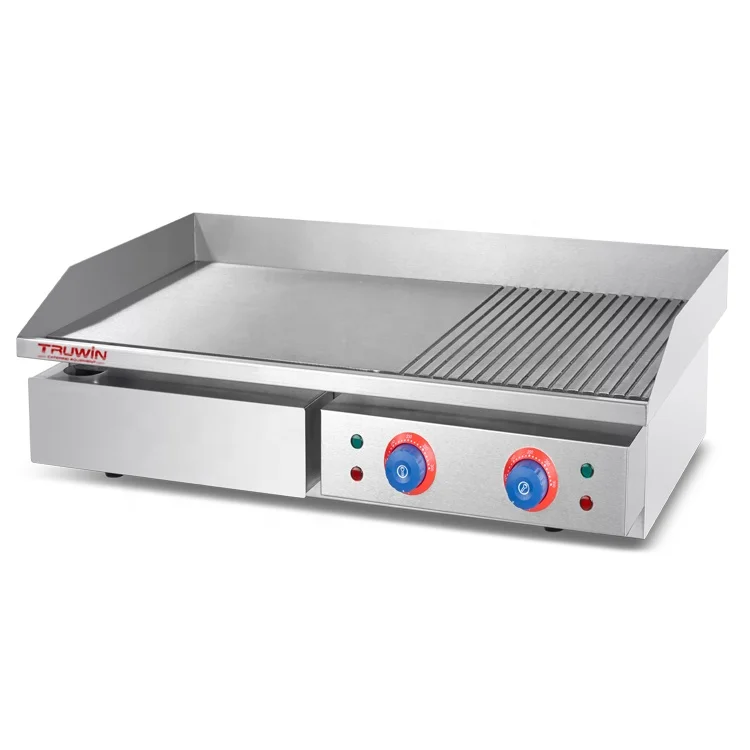 commercial kitchen stainless steel large flat equipment table top pancake teppanyaki pizza burger steak electric griddle