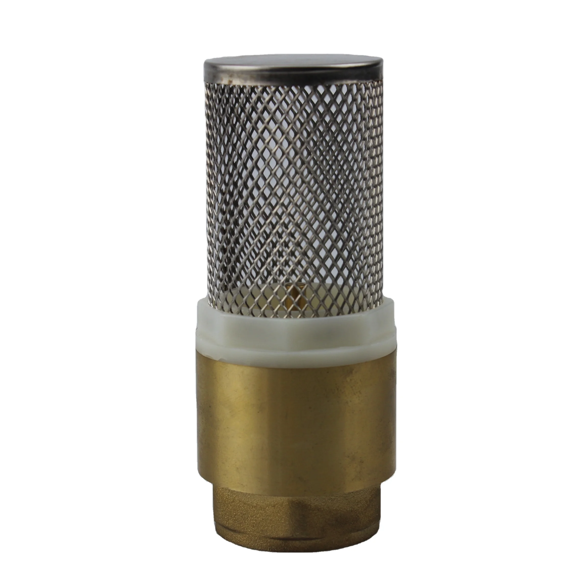 vertical brass check valve spring foot valve with stainless steel filter BSP thread ends