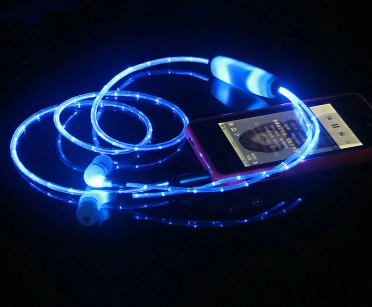 Luminous Streamer with wheat luminous headphones LED metal fashion flash wire-controlled headphones