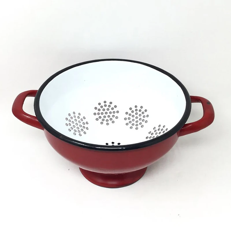 Mini chinese powder coated enameled steel fruit and vegetable colander with handle
