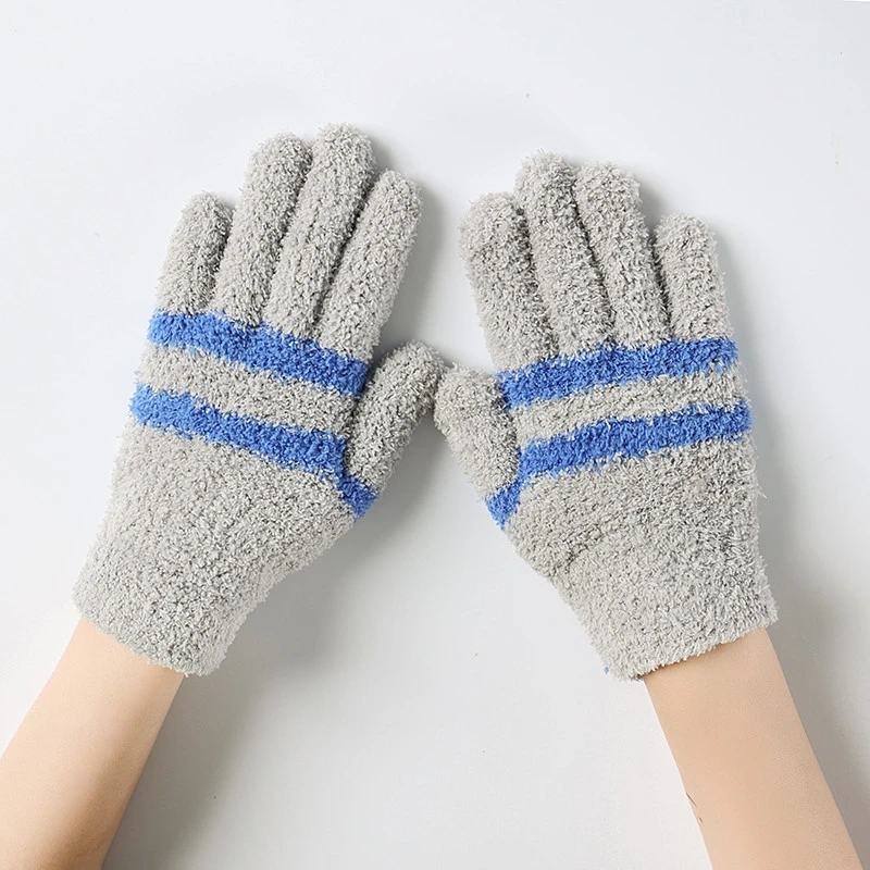 High Quality Stripe Colorful Coral Velvet Children String Knit Keep Warm Gloves