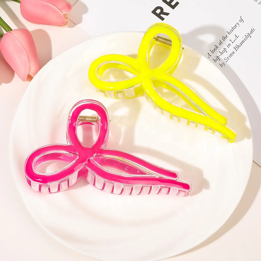 Korea Summer Sweet Hair Clips PC Large Bow Woman Large Plastic Resin Hair Claw Clips