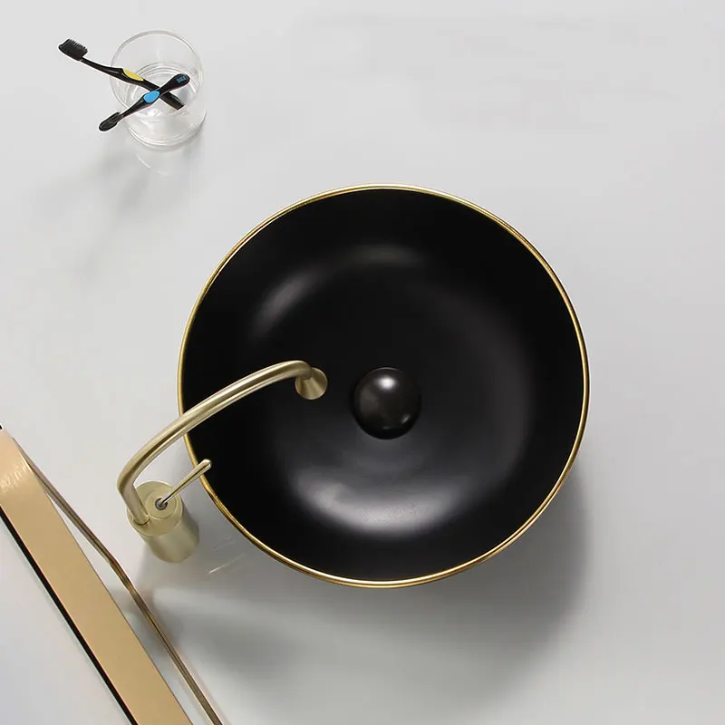 2022 new model reasonable price matte black art washbasins bathroom products sinks basin with gold line