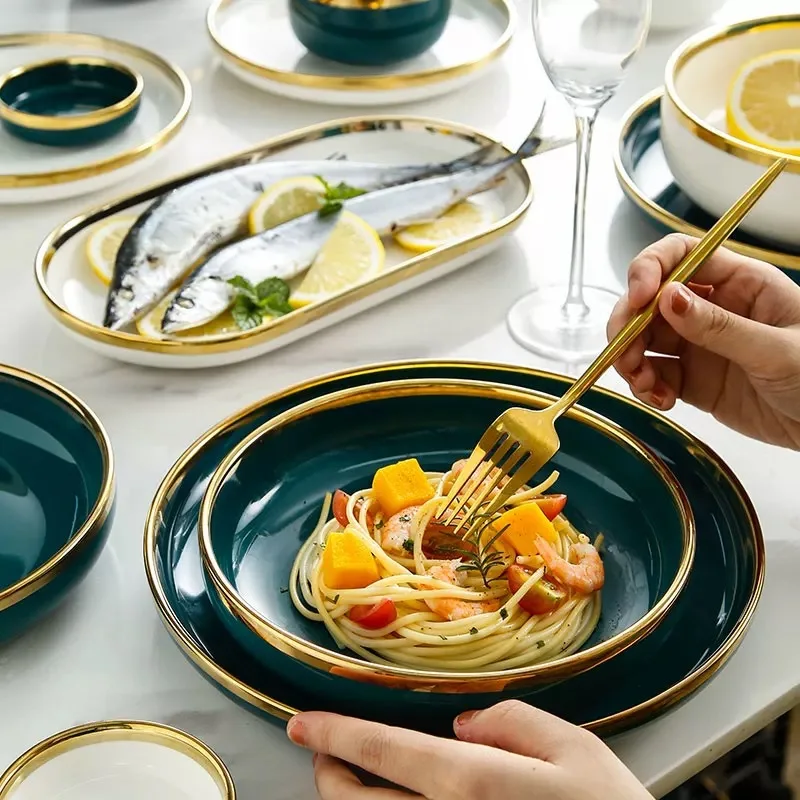  ZC Nordic INS creative luxury peacock green household porcelain tableware set ceramic plate dinnerware