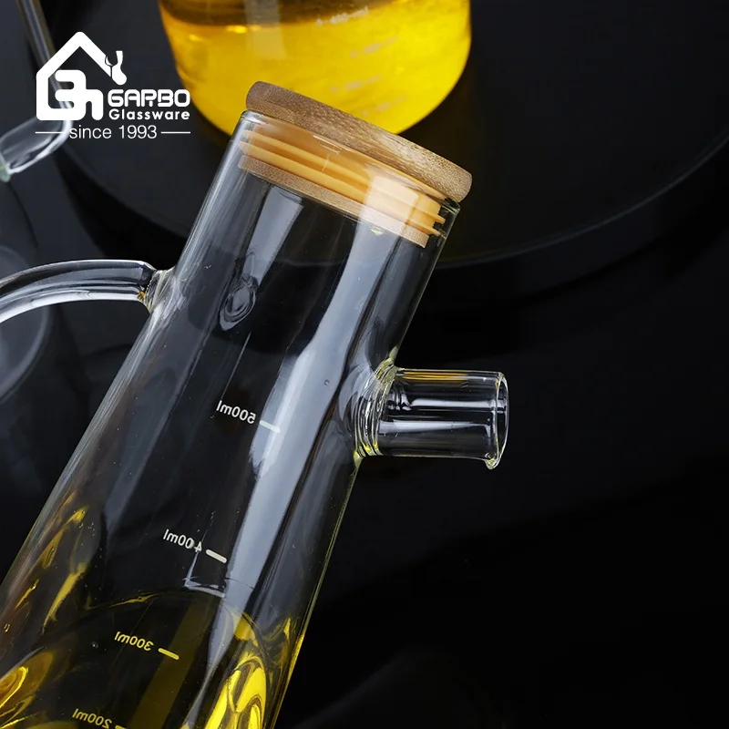 600ml 800ml 1L High Borosilicate Kitchen Cooking Olive Oil Bottle For Condiment Vinegar Glass Pot Container With Bamboo Lid