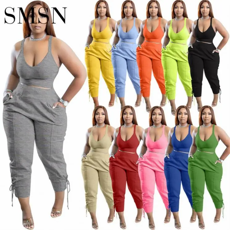 Wholesale Clothing Summer Sports Casual Solid Color 2 Piece Set Two Piece Set Women Clothing