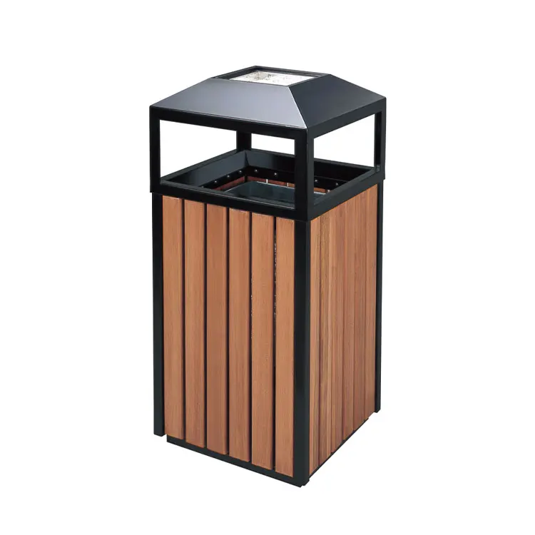 Factory Wholesale wood outdoor ashtray trash bin garden decorative big waste container patio wooden standing dustbin