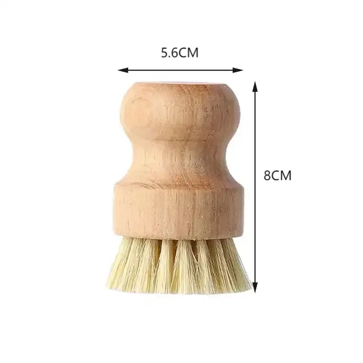 Hot Selling Kitchen Cleaning Brush Sisal Thick Brown Short Handle Round Dish Brush Dishwashing Bamboo Wood Pot Brush