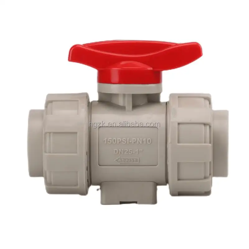 HGZK Valve Manufacturer DN15 OEM Double Union PPH Plastic Ball Valve with Full Port
