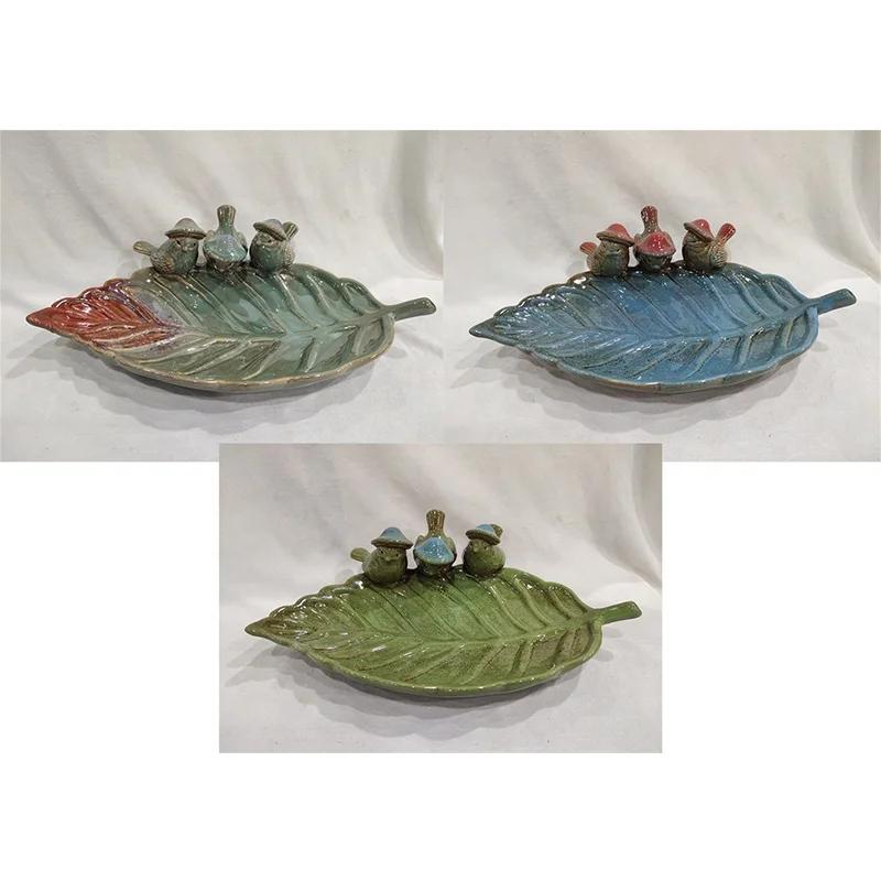 Fancy Glazed Ceramic Bird Bath Bowl Small Bird Feeder Garden Flower Outdoor with Bird Decorations for Yard
