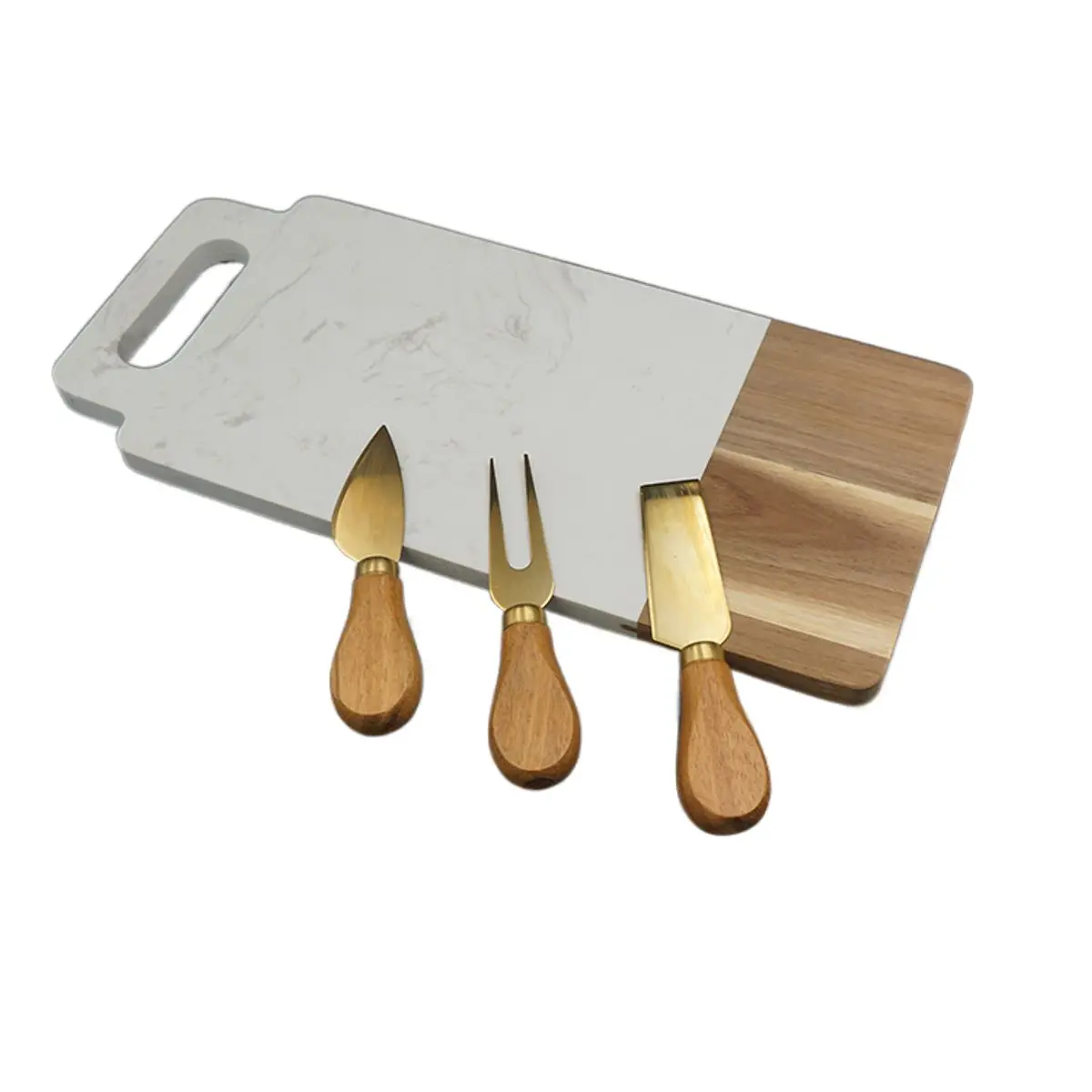 Popular sale with handle acacia wood and marble combination marble cutting blocks board
