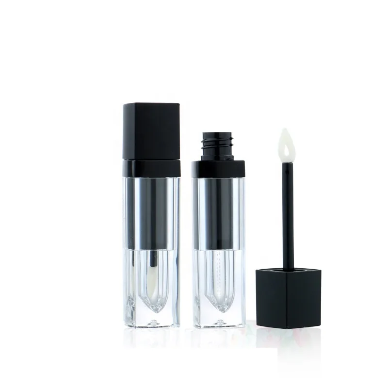 4.5ml shiny matte black square lipgloss tubes amazing design luxury lip gloss container with heart leave shape silicone brush