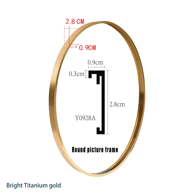 Brushed Matte Black Gold Bathroom Office Club Hotel Decor Hanging Wall Metal Mirror Circle Frame Picture Aluminum Round Frame
