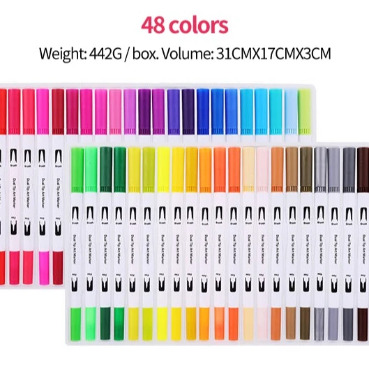 
48 double headed color marker pen neutral pen set, artist children painting art supplies 