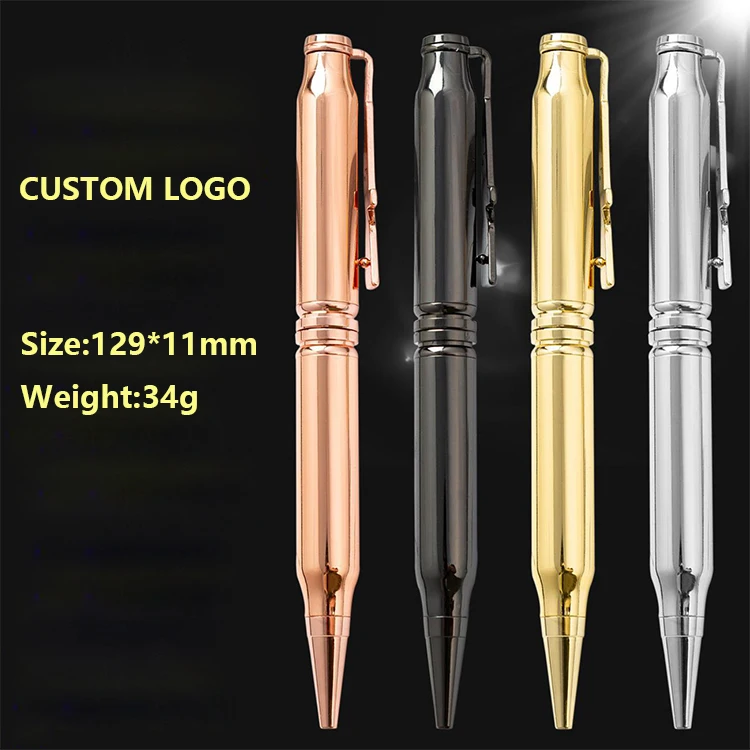 Wholesale Metal Bolt Action Bullet Shaped Ballpoint Pen With Logo Rose Gold Silver Gold Grey Black Color