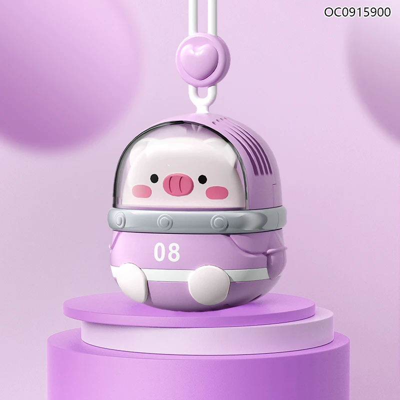 Newest summer cute animal rope bladeless mini hanging neck fan for kids