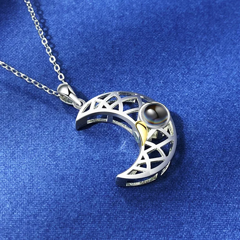 925 Sterling Silver Moon And Sun Magnetic Necklace Attraction Pendant 100 Languages I Love You for Couple