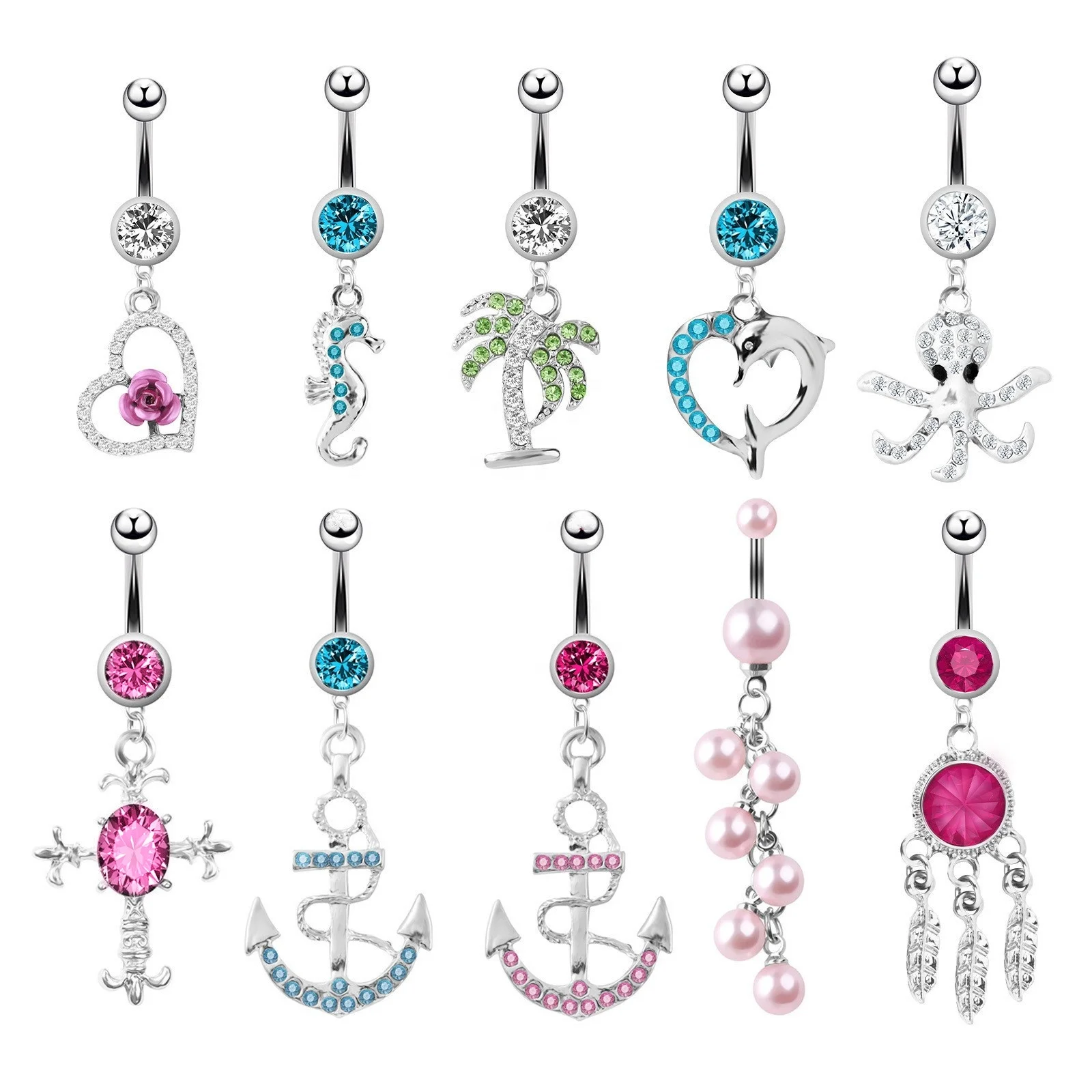 Stainless Steel Belly Stud Navel rings Dangling Belly Piercing Jewelry Animal Plant Shape Navel Button Rings