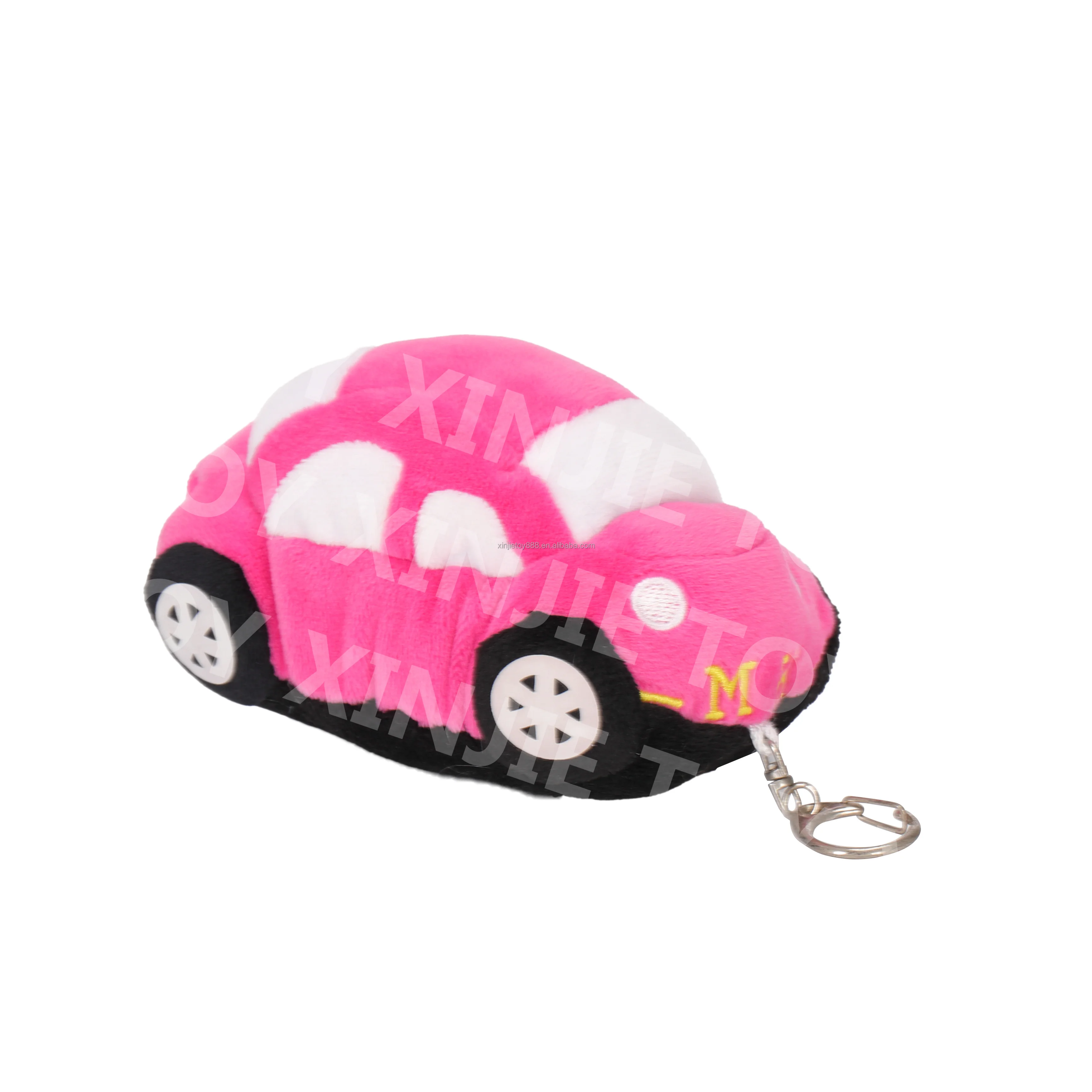 Customized-made Car Soft Key Chain with Embroidered logo Cartoon Plush Pink Stuffed Chains