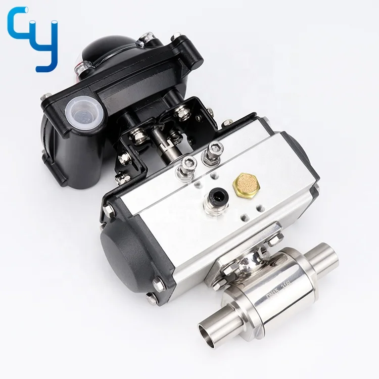 Stainless steel  sanitary welded pneumatic straight way ball valve with limit switch DN15