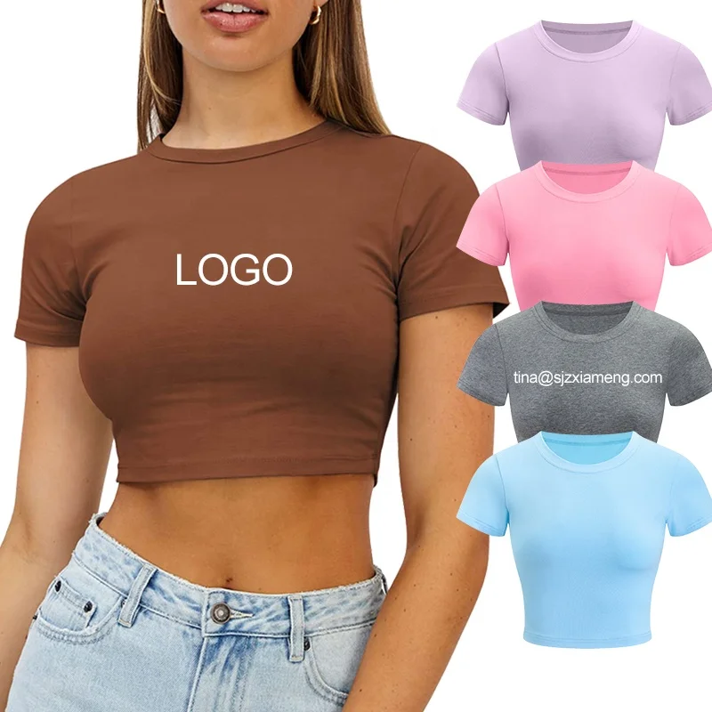 Custom Print Plain Summer Cotton Slim Fit T Shirt Cropped Tops Ladies Sexy Baby Tee T shirt Hip Hop T Shirts Crop Top For Women