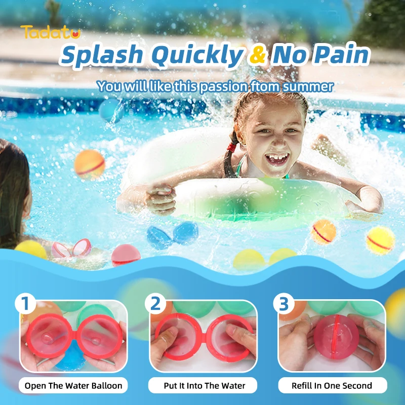 Reusable Water Balloon Refillable Quick Fill Water Ball Self Sealing Magnetic Water Bombs for Kids Outdoor Backyard Summer Games