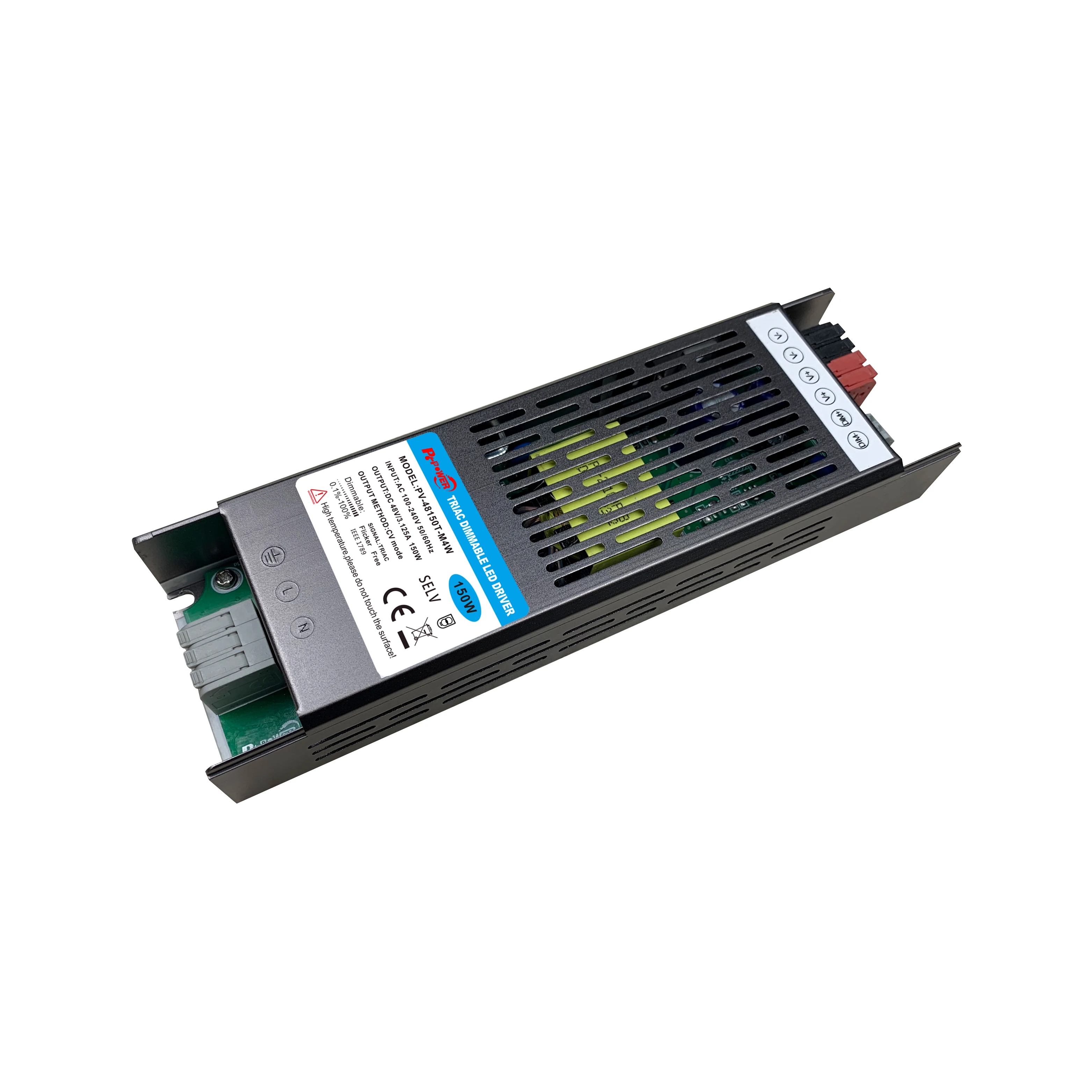 Triac 150W CV Indoor Aluminum Case Power Supply 100-240VAC Output 12V 24V 48V CE CB Flicker Free Triac Dimmable LED Driver