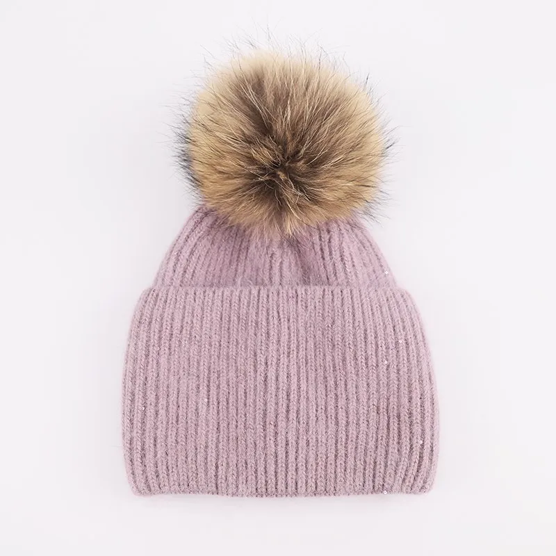warm wool fur knitted stylish winter hats for women beanie hats with pompon