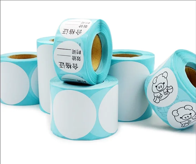 Multi-Size Colorful Direct Thermal Dot Adhesive Sticker Label Roll White Green Yellow Pink Red Circle in Various Colors