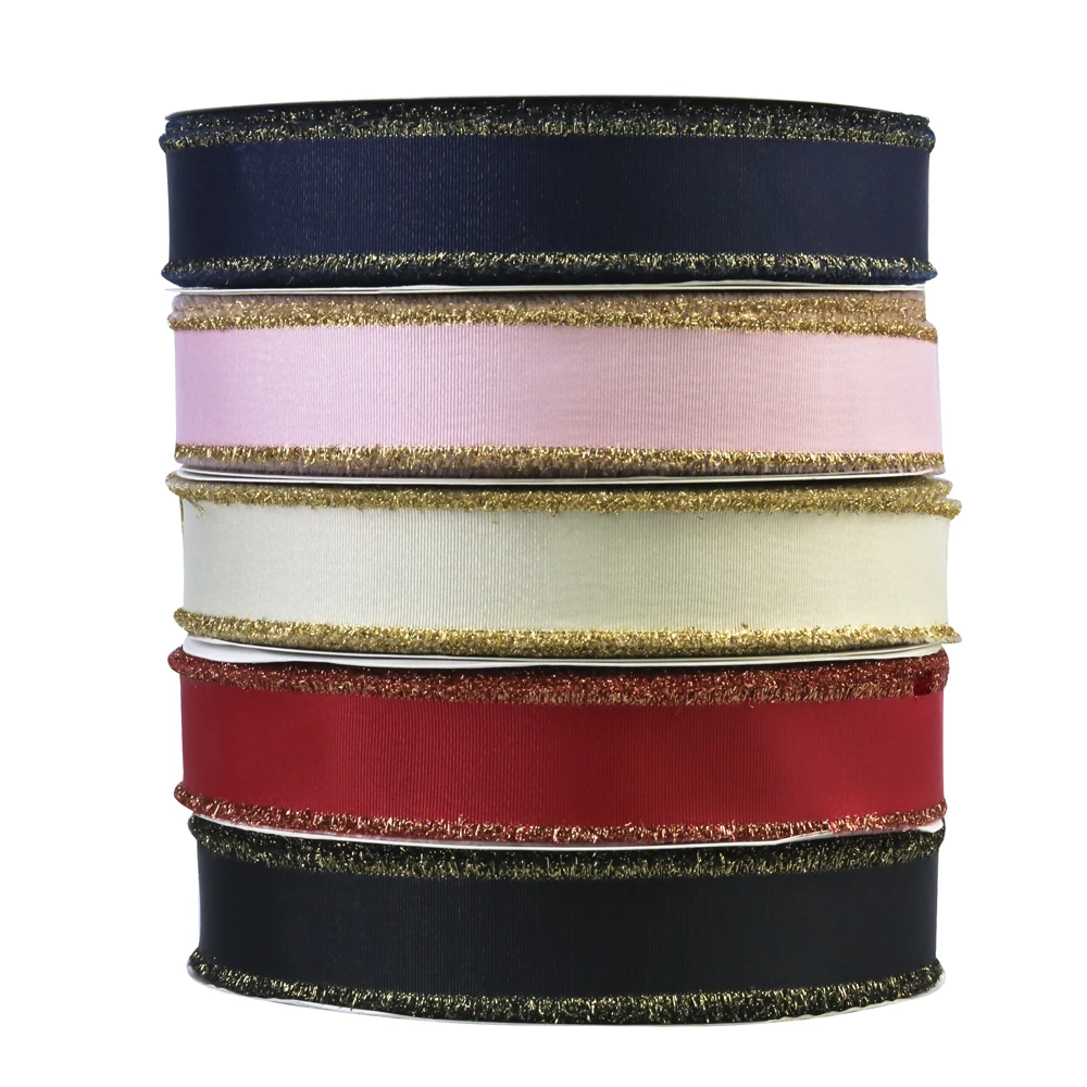factory supplier Wholesale 38mm Personalized Gold Purl Grosgrain Glitter Fringe Ribbon glitter grosgrain ribbon