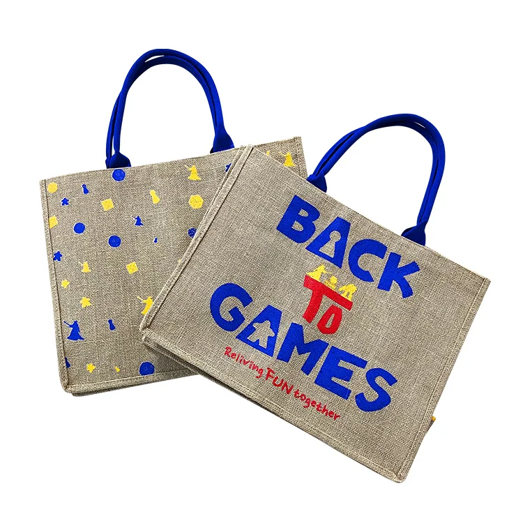 Cheap Custom Logo Printed Eco Recycle Natural Foldable Reusable Jute Burlap Linen Shopping Tote Bag