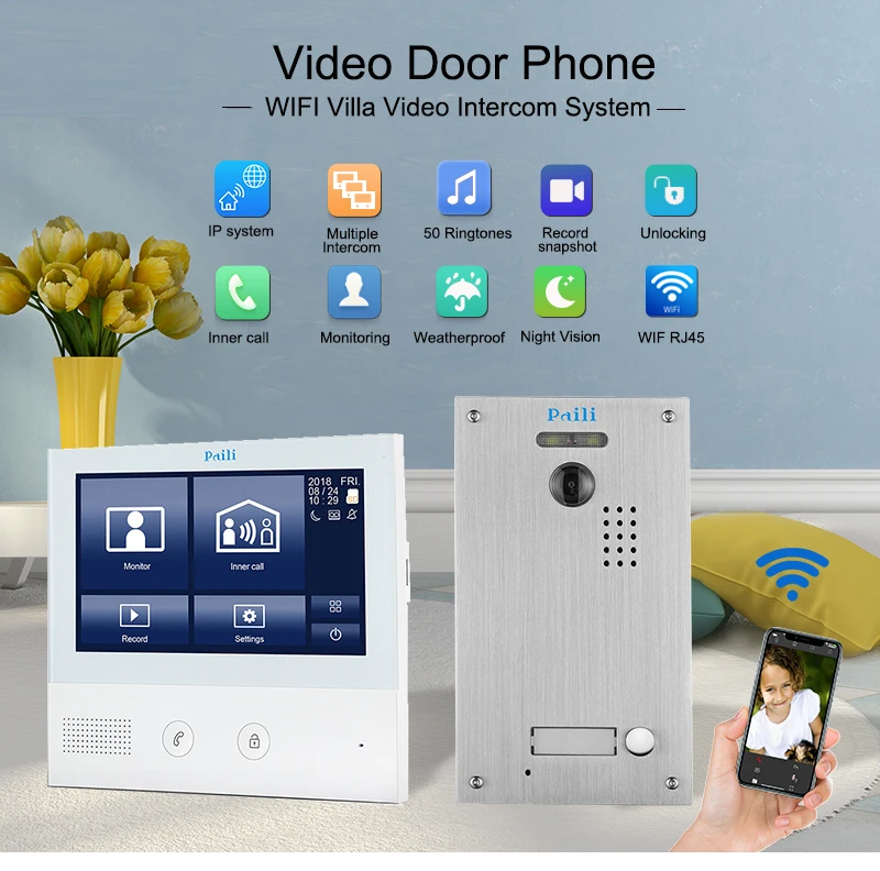 7 inch Touch Screen TCP/IP SIP Video Intercom apartments Door Entry Phone Digital System