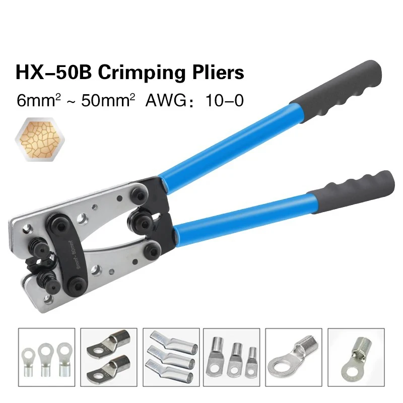 Crimping Pliers Tube Terminal Crimper Hex Crimp Tool Multitool Battery Cable Lug Cable Hand Tools HX-50B 6-50mm² AWG 10-0
