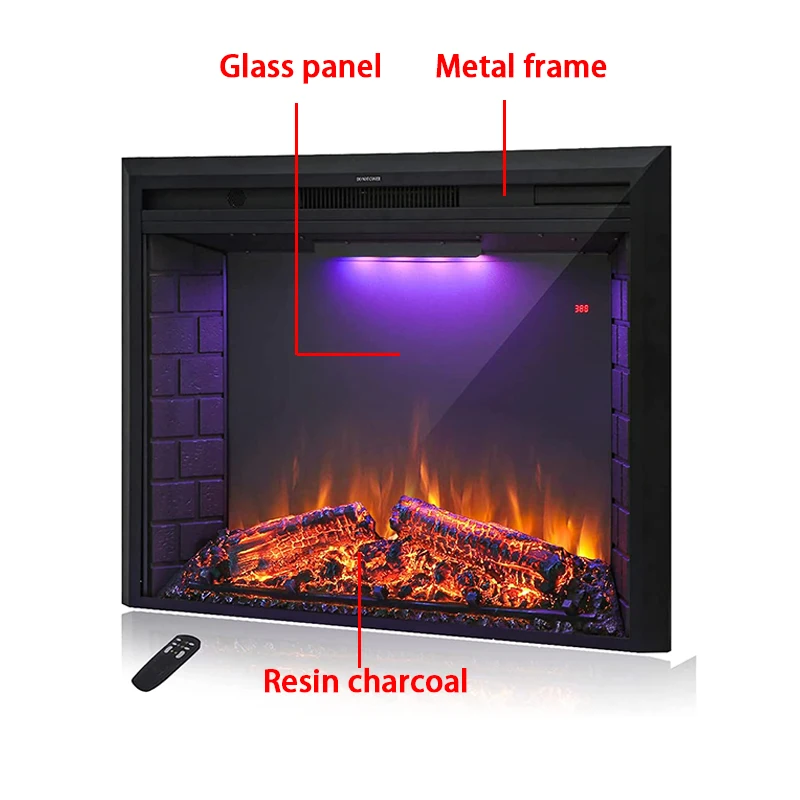 Black Electric Fireplace Insert,Fireplace Heaters with heater and Sound for indoor.