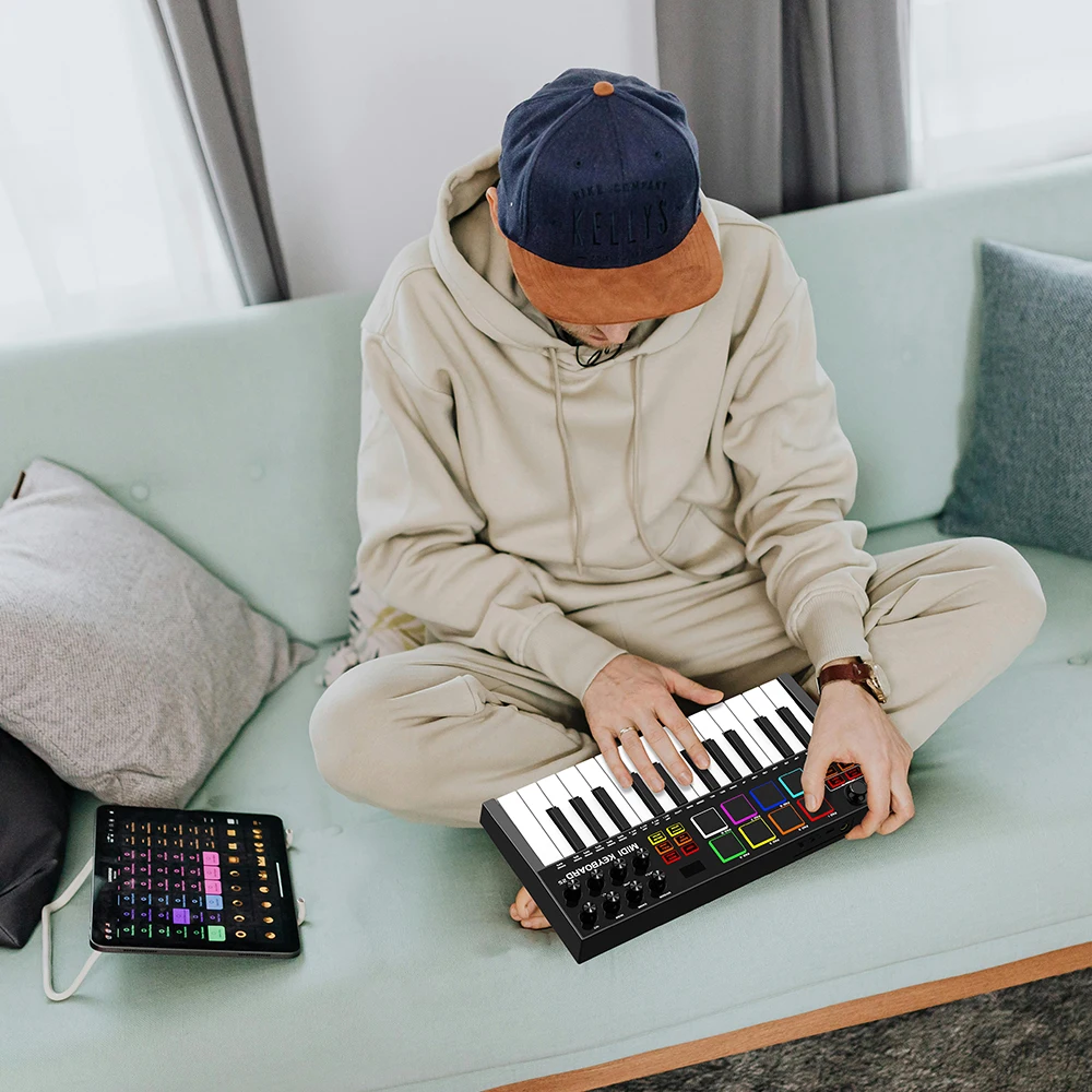MIDI signal controls timbre  Keyboard With 25 Key USB Professional Music Drum MIDI Pad with battery