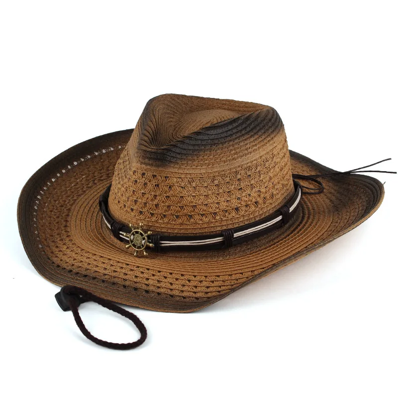 Western Cowboy Straw Hat Bent Brim Outdoor Leisure Shading Female Straw Hats For Men