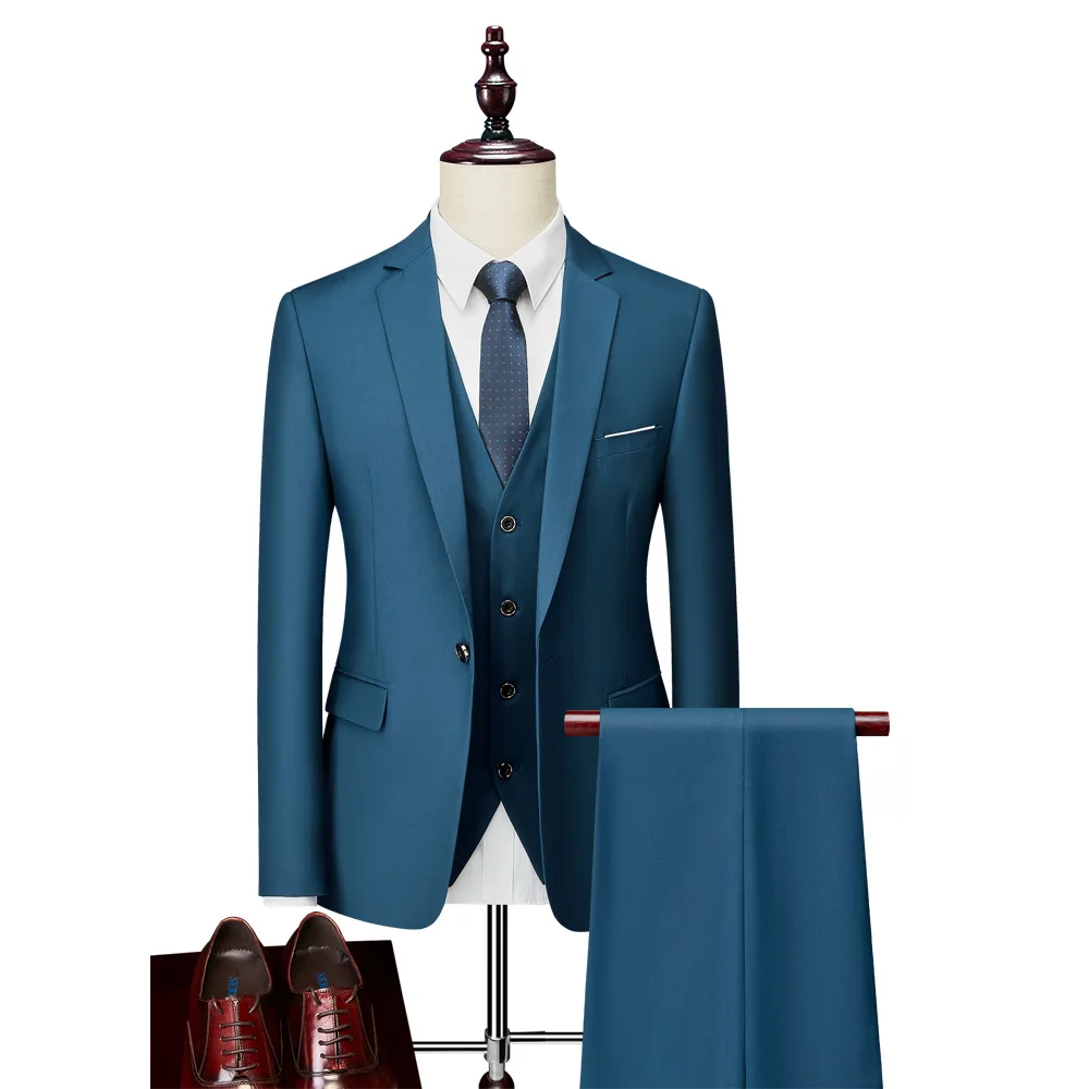 Wholesale High Quality One Button Men Wedding Suit Set 3 Pieces Blazer+Pants+Vest Set Man Business Formal Suit