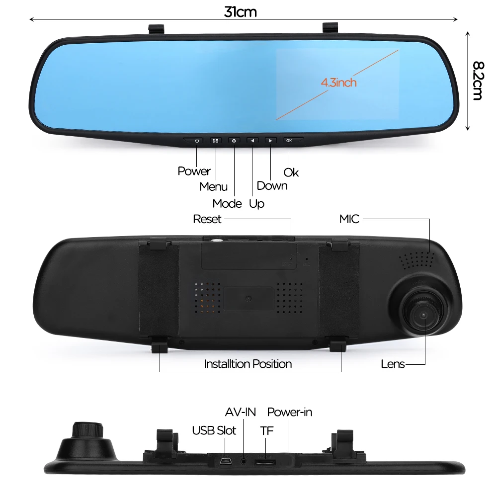 Car Dash Cam Backup Rearview Mirror Camera HD 1080P Smart Rearview Mirror Camera for Cars, Trucks, SUV, Dual Cameras