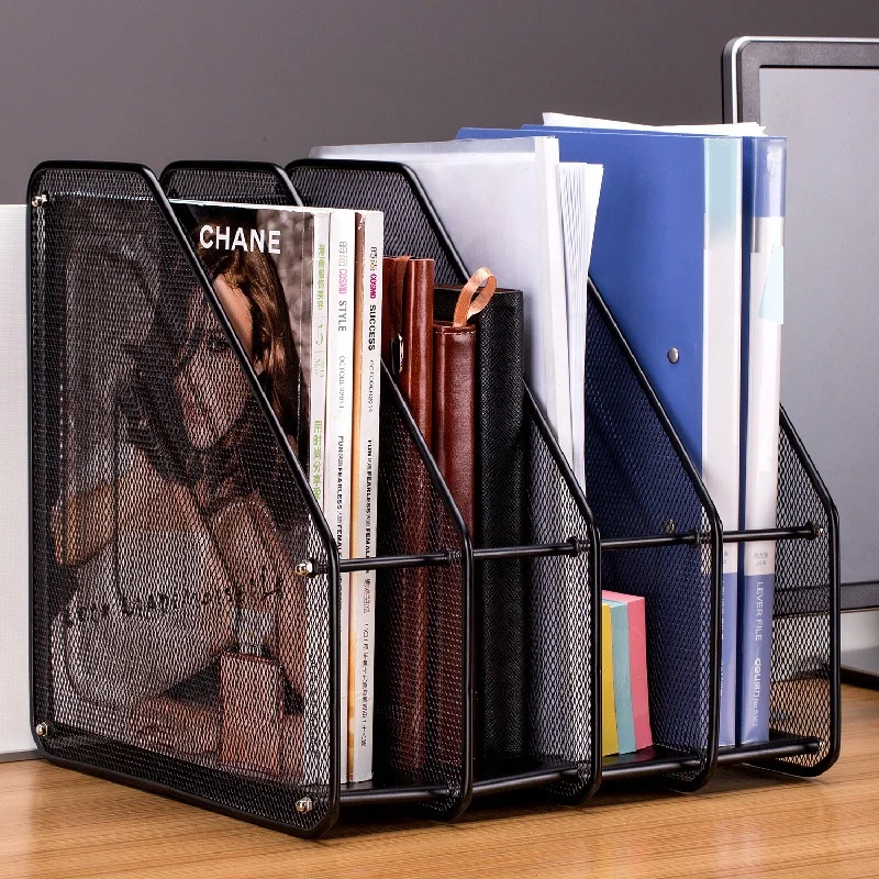 High Black Quality Metal Wire Magazine Holder 4 Components Mesh File Holder Office Desk Accessories Decorative File Box