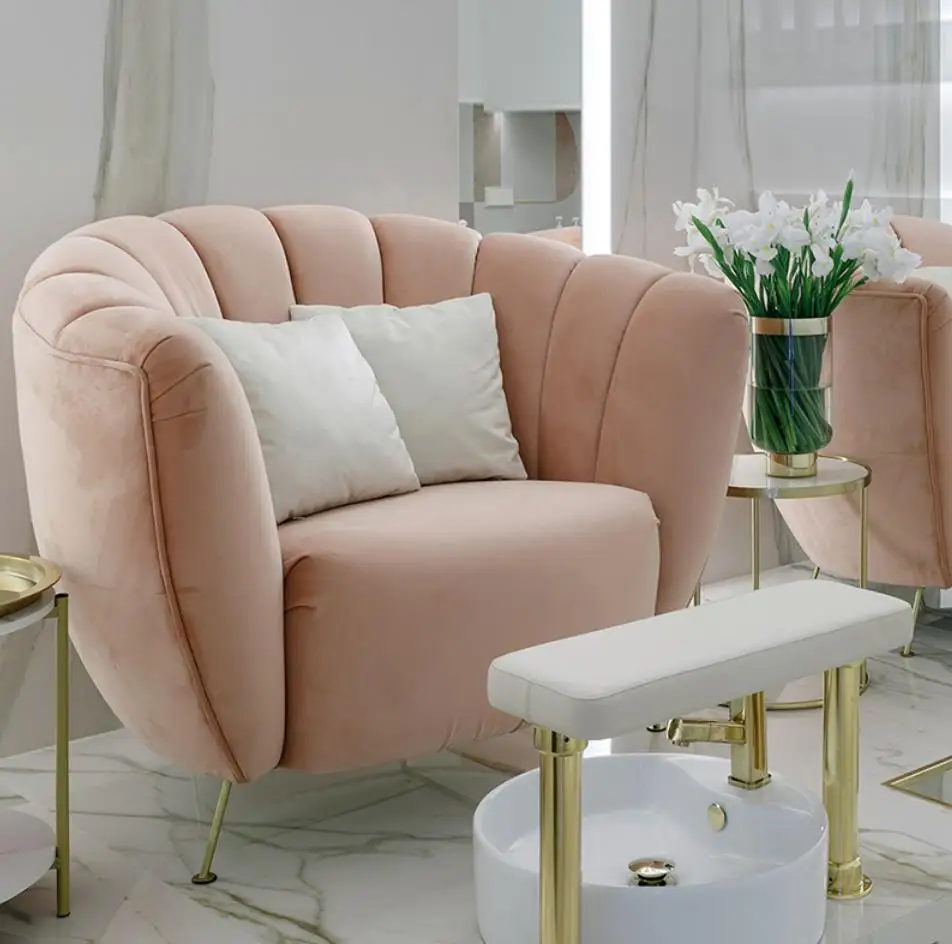 Luxury Baby Pink No Plumbing Pedicure Chair With Pedicure Bowl Of Nail Salon