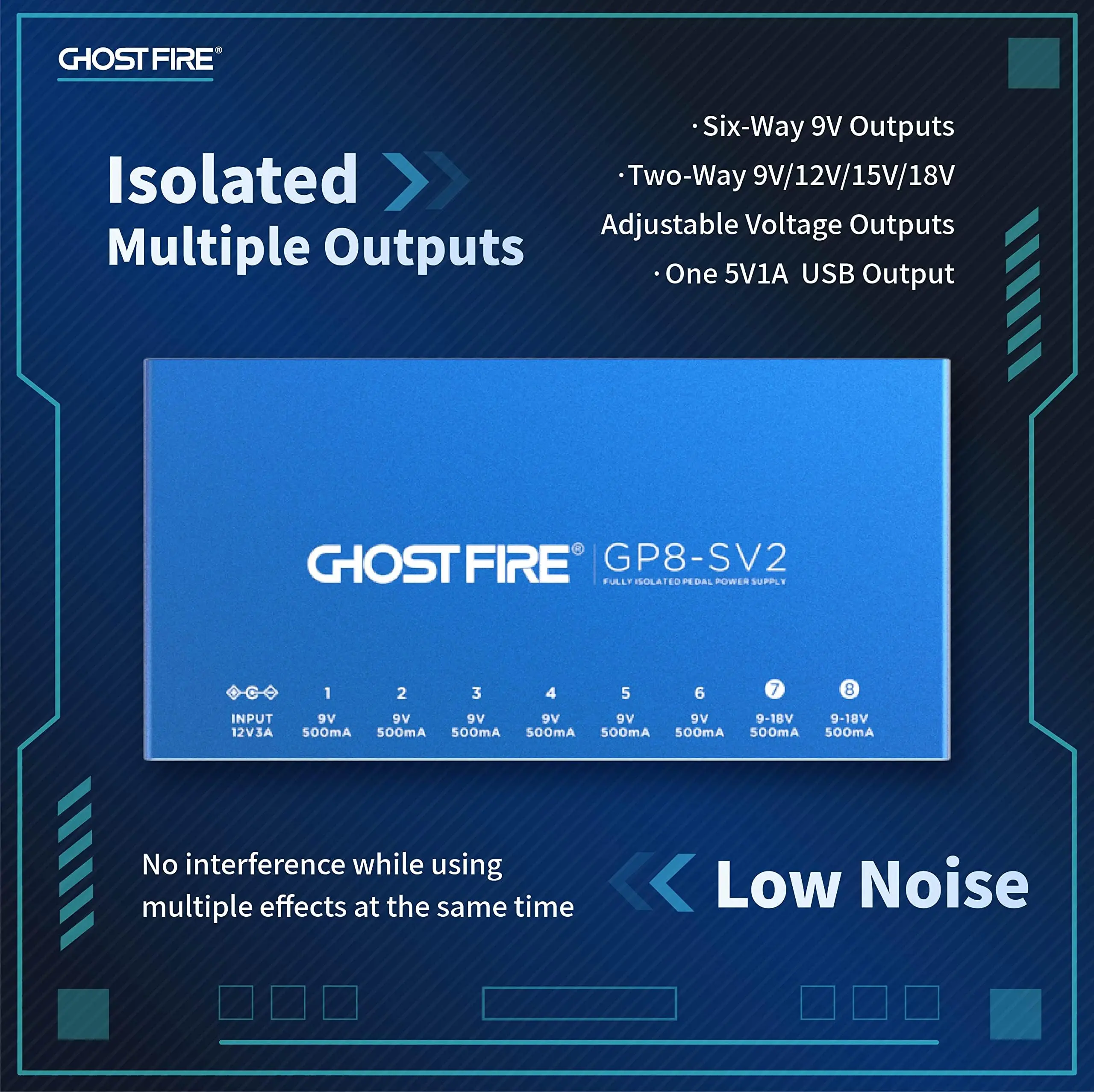 GHOST FIRE Professional GP8-SV2 Fully Isolated 8-Output Pedal Power Supply Guitar Pedal Effects Power Supply