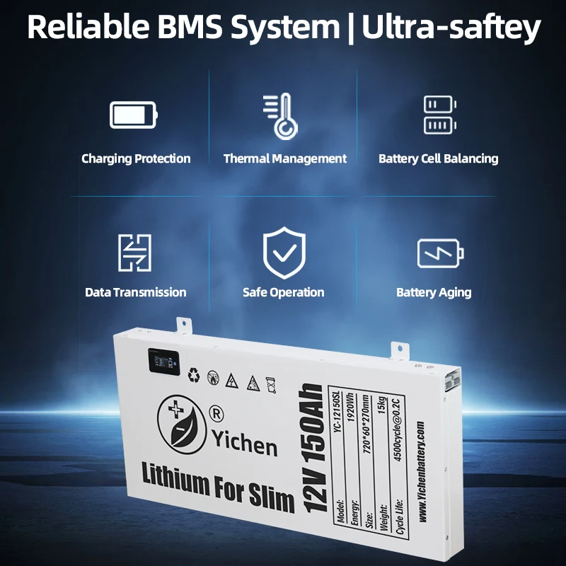 Dual Purpose 12v Slimline LiFePO4 Batteries Lithium ion Battery 100ah 150ah 200ah Camping  LFP battery with Bluetooth Display