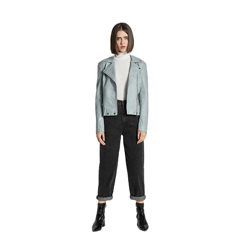 Leather jacket PU soft and comfortable slant placket Four button buckle suit collar faux leather jacket