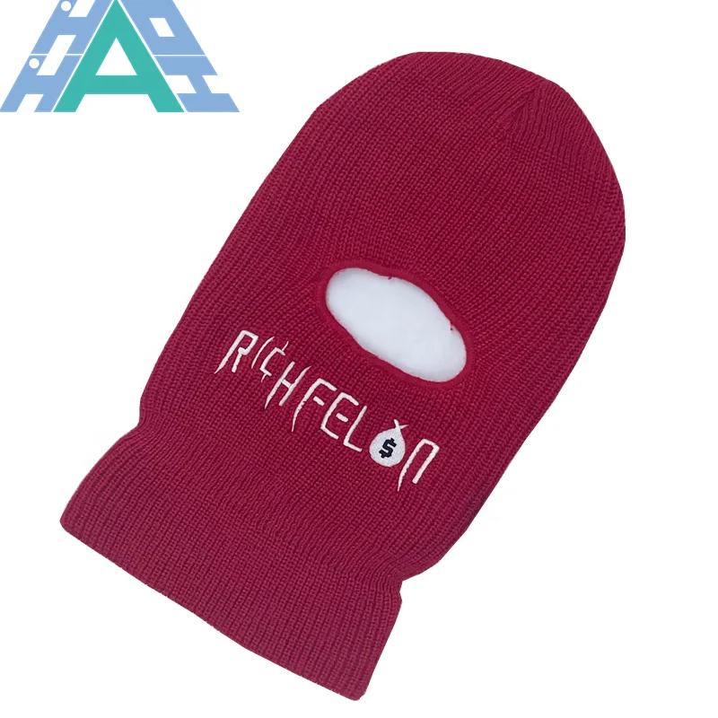 Custom Embroidery logo Full Face Cover 1 hole knit  balaclava designer knit hat beanie ski mask