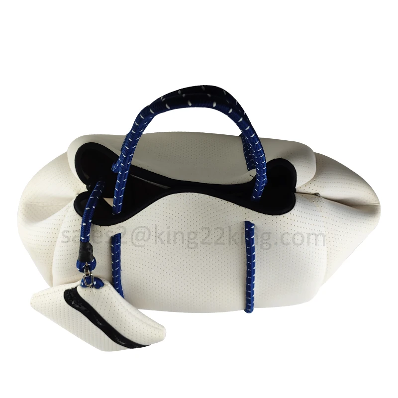 Customized Company Logo Lady Beach Tote Bags, Hotsell Fashion Neoprene Large Perforated Women Beach Tote Bags with Small Hole