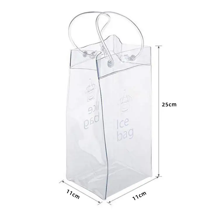 Custom print clear pvc wine beer bottle bag cooler transparent ice bag for Champagne carrier
